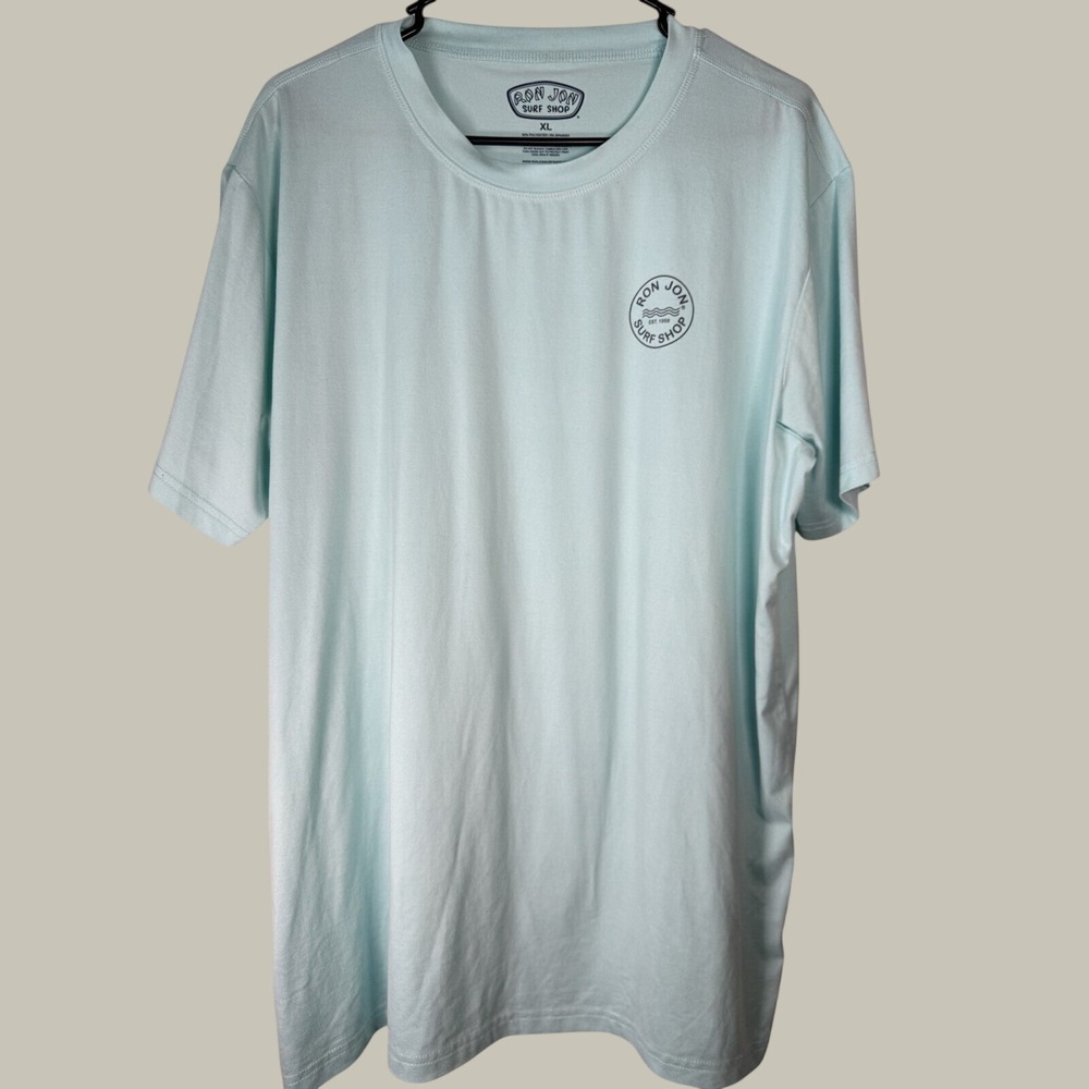 Ron Jon Surf Shop T-Shirt Men's XL Aqua Blue Short Sleeve Logo Graphic Tee